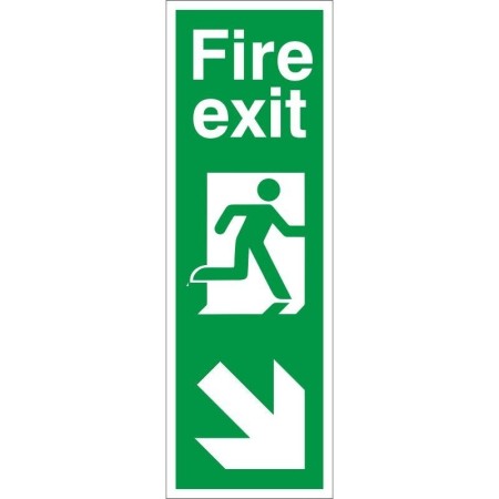 Fire Exit Arrow Down Right Sign with running man symbol and directional arrow