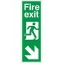 Fire Exit Arrow Down Right Sign with running man symbol and directional arrow