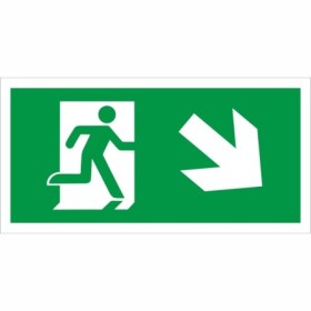 Fire exit symbol only sign with arrow pointing down right for emergency exit guidance