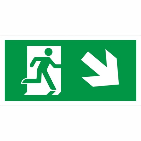 Fire exit symbol only sign with arrow pointing down right for emergency exit guidance