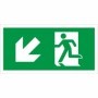 Fire exit symbol only sign with downward left directional arrow for emergency escape routes
