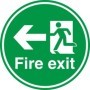 Fire exit left arrow floor safety sign with running man symbol