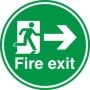 Fire exit right arrow floor safety sign with running man symbol