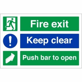 Fire exit keep clear push bar to open safety sign