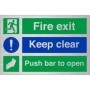  Brushed aluminium fire exit keep clear push bar to open sign