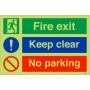  Photoluminescent fire exit and no parking warning sign with keep clear text