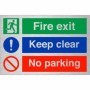  Brushed aluminium fire exit and no parking safety sign
