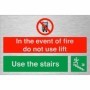  Brushed aluminium fire warning sign with use the stairs message