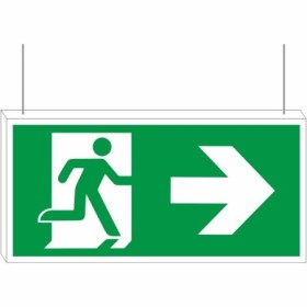 Double sided fire exit right sign with running man and right arrow