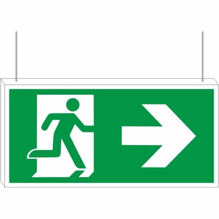Double sided fire exit right sign with running man and right arrow