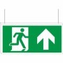 Double sided fire exit up hanging sign with running man symbol