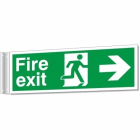 Fire exit arrow right corridor sign with running man emergency exit symbol