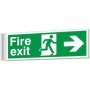 Fire exit arrow right corridor sign with running man emergency exit symbol