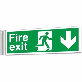 Fire Exit Arrow Down Corridor Sign with running man symbol and down arrow