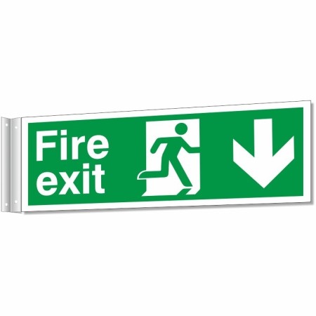 Fire Exit Arrow Down Corridor Sign with running man symbol and down arrow