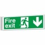 Fire Exit Arrow Down Corridor Sign with running man symbol and down arrow