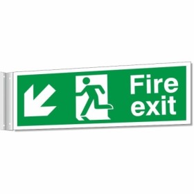 Fire exit arrow down left corridor safety sign with running man symbol