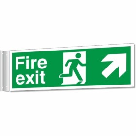 Fire exit arrow up right corridor safety sign with running man symbol