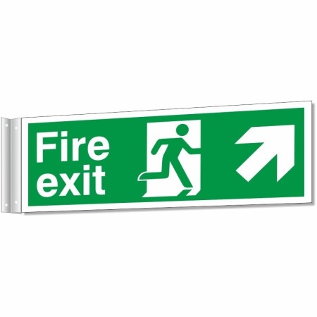Fire exit arrow up right corridor safety sign with running man symbol