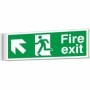 Fire exit corridor sign with running man symbol and up left directional arrow