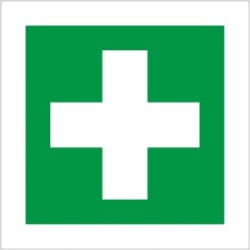 First Aid Symbol safety sign with white cross on green background