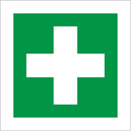 First Aid Symbol safety sign with white cross on green background