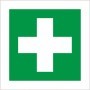 First Aid Symbol safety sign with white cross on green background
