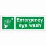 Emergency Eye Wash First Aid safety sign with eye wash symbol on green background