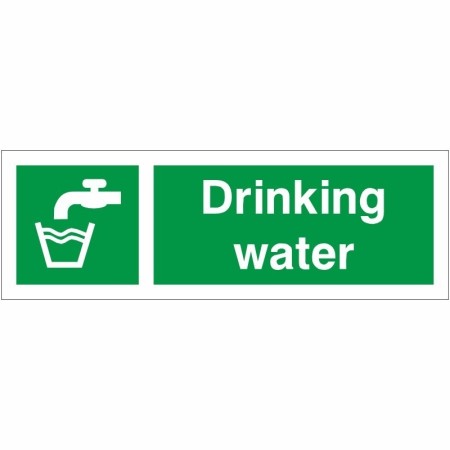 Drinking Water First Aid safety sign with tap and water symbol on green background