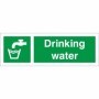Drinking Water First Aid safety sign with tap and water symbol on green background