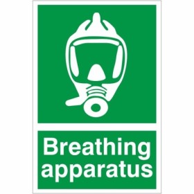 Breathing Apparatus First Aid safety sign with respiratory mask symbol on green background