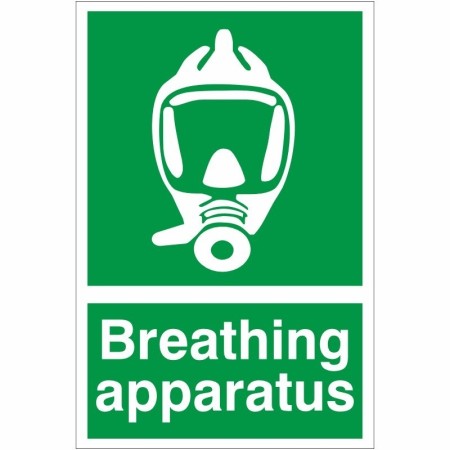 Breathing Apparatus First Aid safety sign with respiratory mask symbol on green background