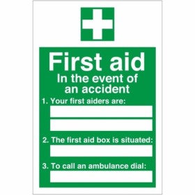 In The Event Of An Accident first aid safety sign