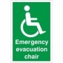 Emergency Evacuation Chair First Aid safety sign with wheelchair evacuation symbol on green background
