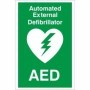 Automated External AED Defibrillator safety sign with heart and lightning symbol on green background