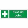 First Aid Point safety sign with white cross on green background