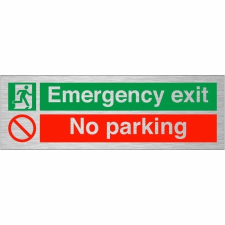 Emergency exit no parking brushed aluminium safety sign