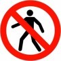 No Pedestrians prohibition safety sign with pedestrian symbol and red circle