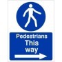 Pedestrians This Way Arrow Right mandatory safety sign with pedestrian symbol and directional arrow