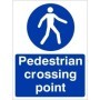 Pedestrian Crossing Point mandatory safety sign with pedestrian symbol and blue background