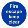 Fire Escape Keep Clear mandatory safety sign with blue background and white text