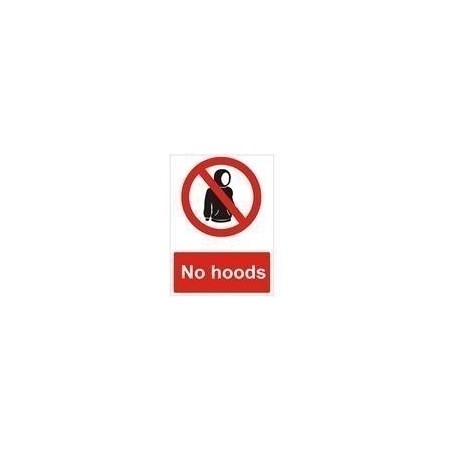 No Hoods prohibition safety sign