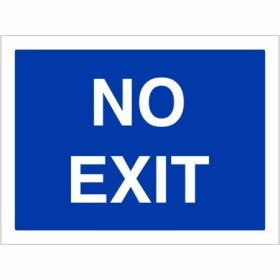No exit traffic sign with white text on blue background