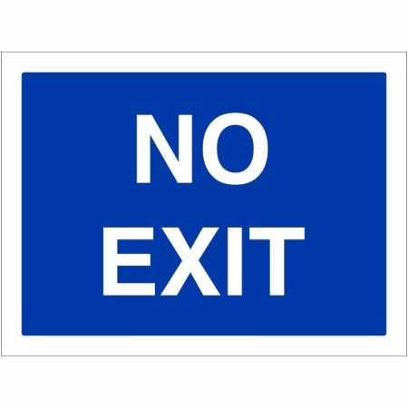 No exit traffic sign with white text on blue background