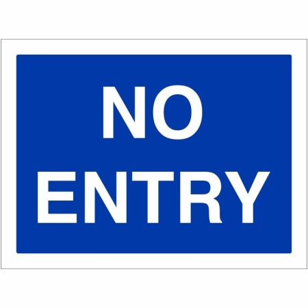 No entry traffic sign with white text on blue background