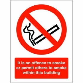 It Is An Offence To Smoke Or Permit Others To Smoke In This Building prohibition safety sign