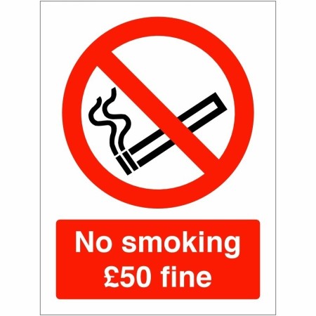 No smoking £50 fine prohibition safety sign