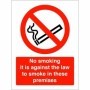 No smoking it is against the law to smoke in these premises sign
