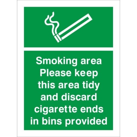 Smoking area please keep this area tidy safety sign