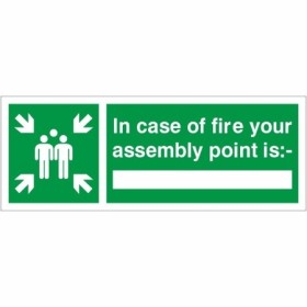 In case of fire your assembly point is green safety sign